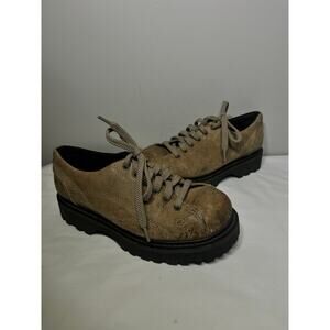 VTG American Eagle Oxfords Tan Leather Lace Up Lug Platform Grunge Retro 90s 10